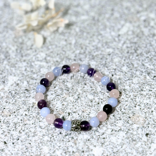 Blue Lace/Rose Quartz /Amethyst & S/S Bead Bracelet