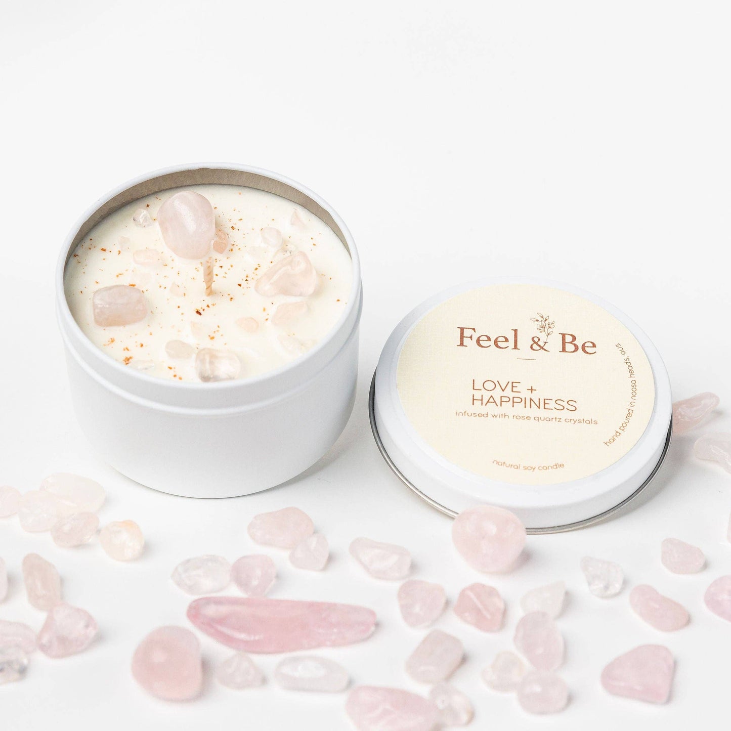 Rose Quartz Candle - HAPPINESS AND LOVE - Japanese Honeysuckle: Glass (comes in a box)