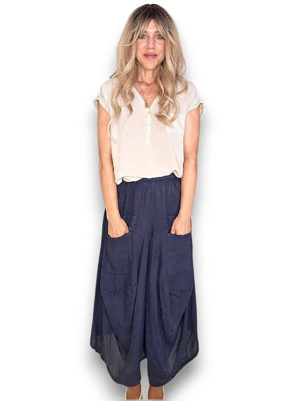 Linen Normandie Pants - Navy