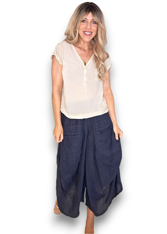 Linen Normandie Pants - Navy