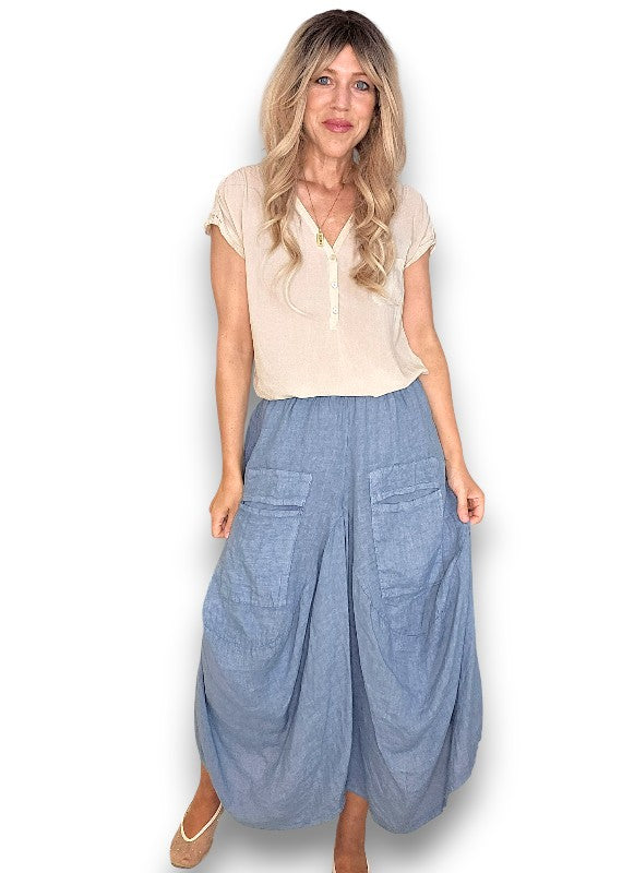 Linen Normandie Pants - Coastal Blue