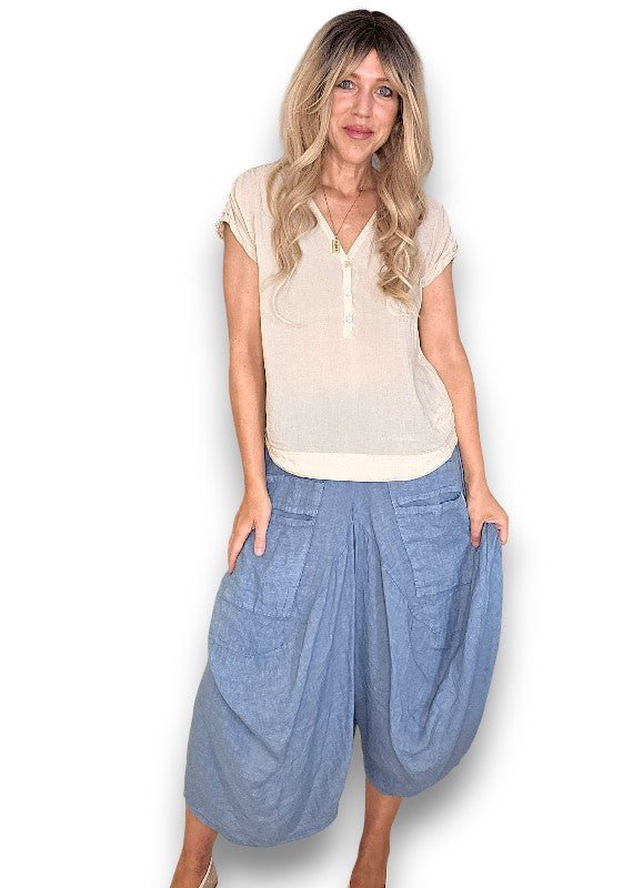 Linen Normandie Pants - Coastal Blue