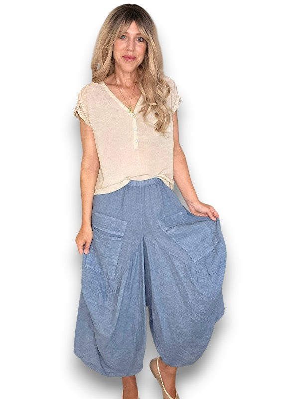Linen Normandie Pants - Coastal Blue