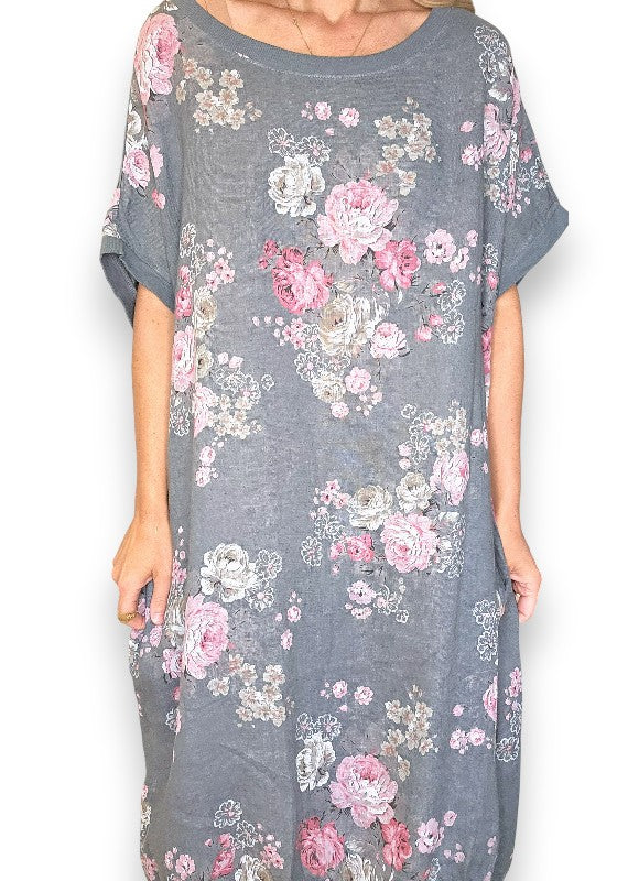 Linen High Tea Dress - Italian - Coastal Grey