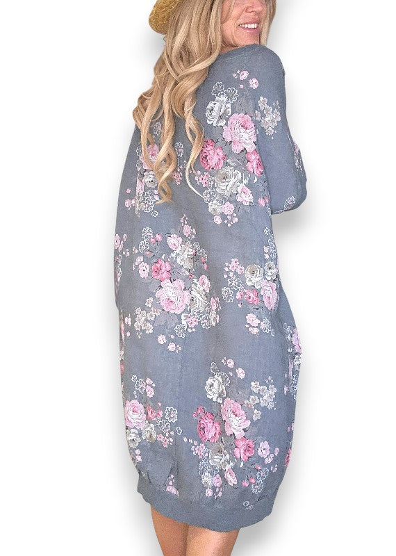 Linen High Tea Dress - Italian - Coastal Grey