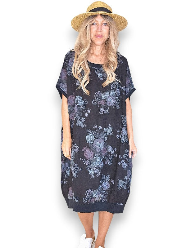 Linen High Tea Dress - Italian - Coastal Black