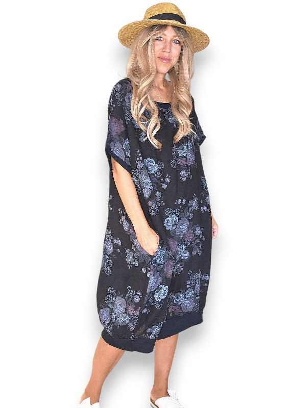 Linen High Tea Dress - Italian - Coastal Black