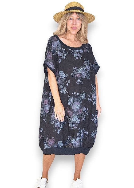 Linen High Tea Dress - Italian - Coastal Black
