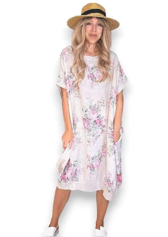 Linen High Tea Dress - Italian - Coastal Beige
