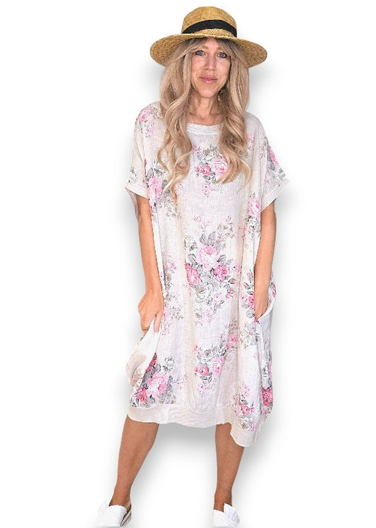 Linen High Tea Dress - Italian - Coastal Beige