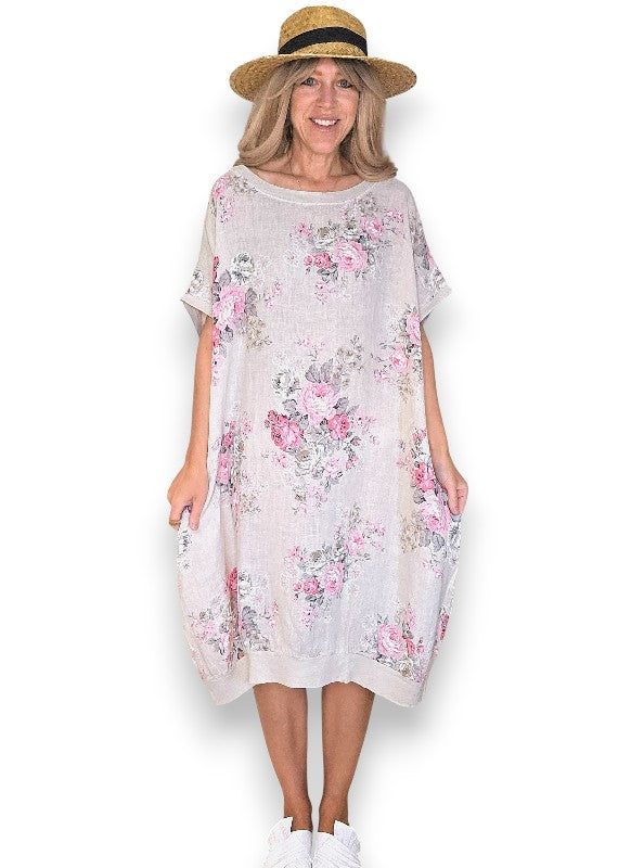 Linen High Tea Dress - Italian - Coastal Beige