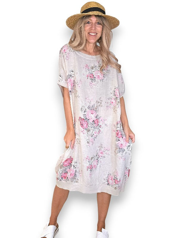 Linen High Tea Dress - Italian - Coastal Beige