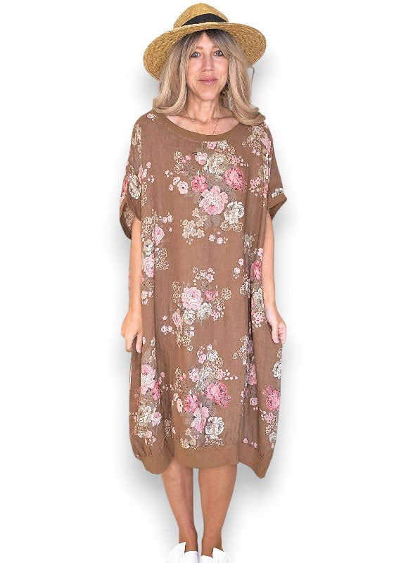 Linen High Tea Dress - Italian - Coffee