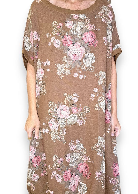 Linen High Tea Dress - Italian - Coffee