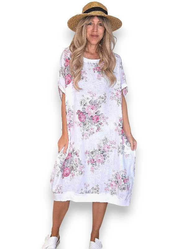 Linen High Tea Dress - Italian - Coastal White