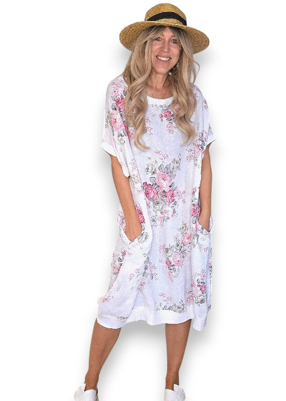 Linen High Tea Dress - Italian - Coastal White