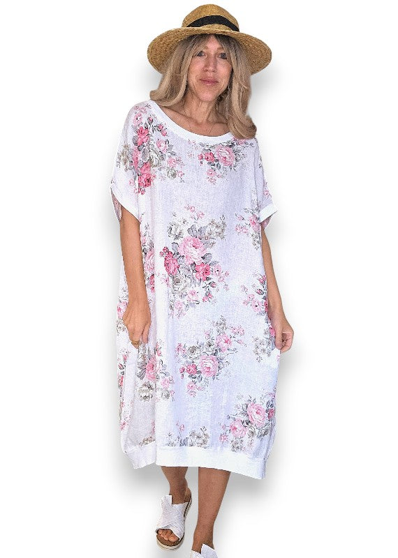 Linen High Tea Dress - Italian - Coastal White