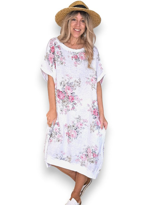 Linen High Tea Dress - Italian - Coastal White