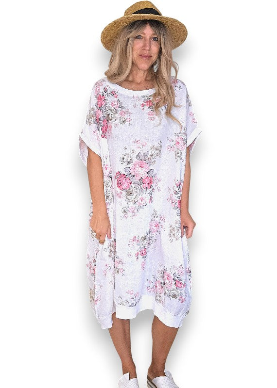 Linen High Tea Dress - Italian - Coastal White