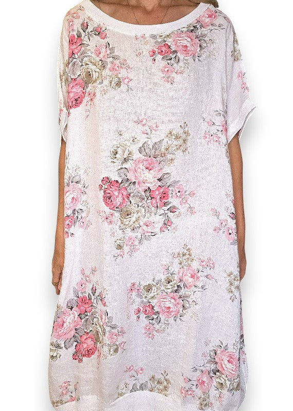 Linen High Tea Dress - Italian - Coastal White