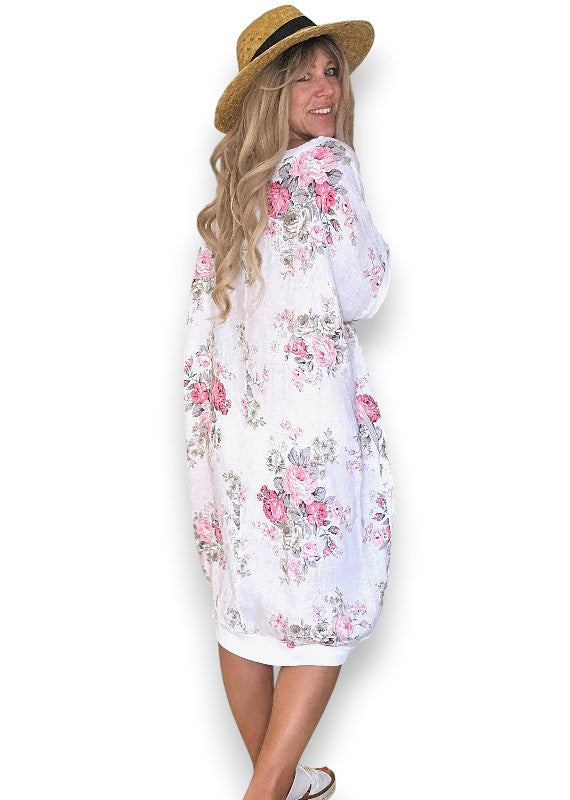 Linen High Tea Dress - Italian - Coastal White