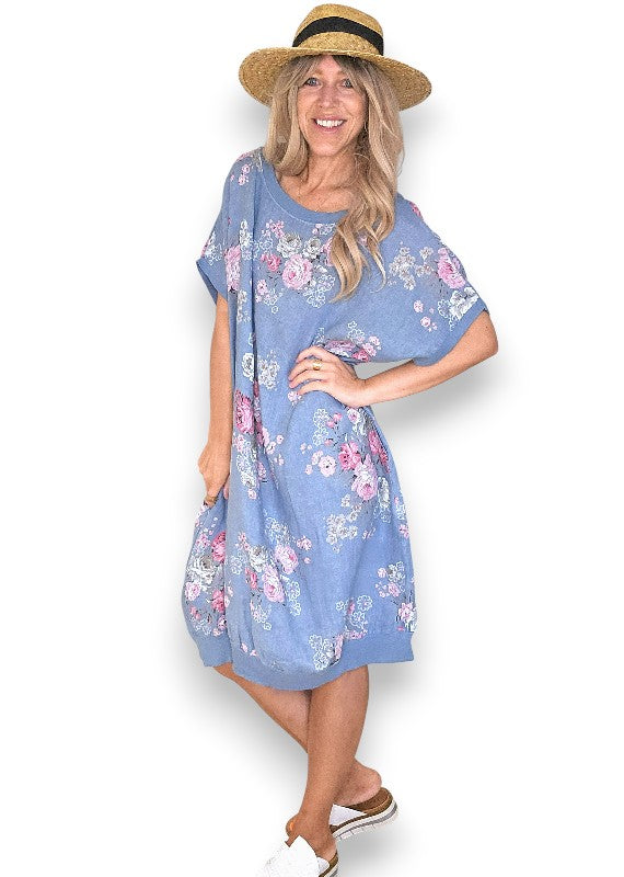 Linen High Tea Dress - Italian - Coastal Blue