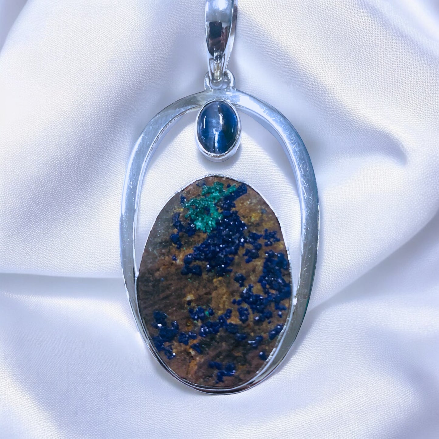 Azurite Malachite Rough Pendant in Silver