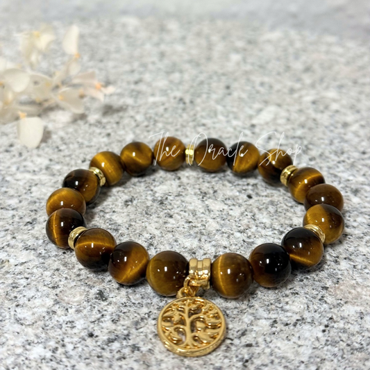 Tree Of Life Gold Gold Tiger Eye Crystal Bracelet Gift Boxed