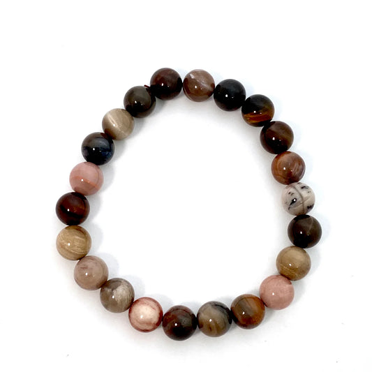 Petrified Wood Crystal Bead Bracelet