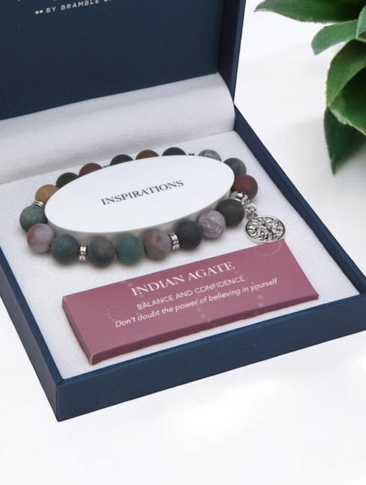 Tree Of Life Indian Agate Crystal Bracelet Gift Boxed