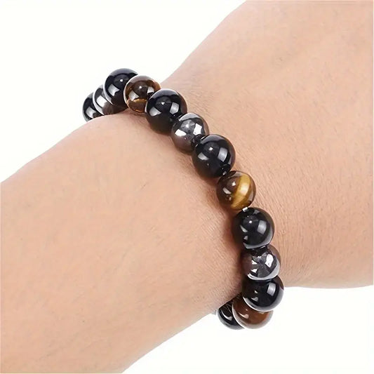 Triple Protection Bracelet - Luck And Prosperity Hematite Black Obsidian Tiger Eye