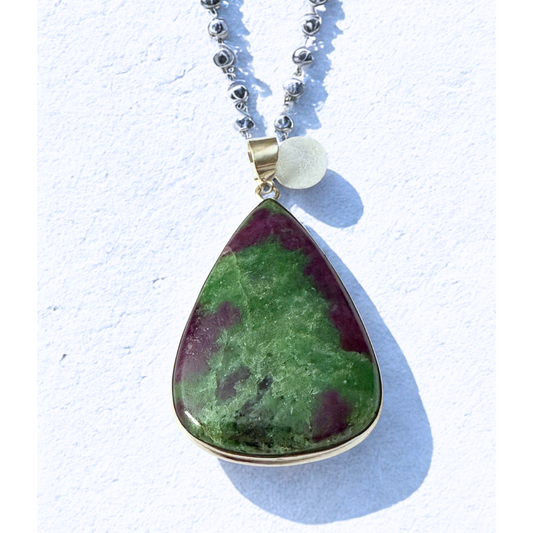 Ruby in Zoisite Teardrop Pendant in Silver