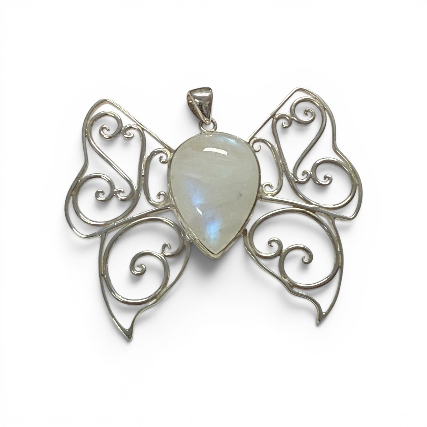 Rainbow Moonstone Silver Pendant Butterfly