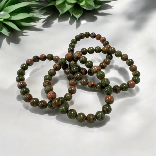 Unakite Crystal Bead Bracelet