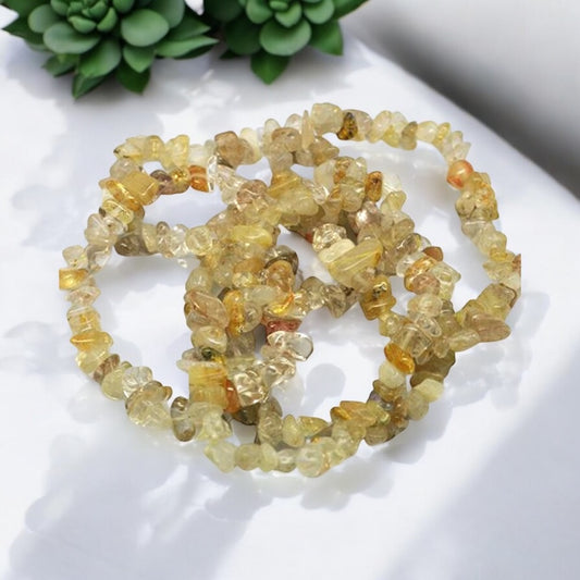 Rutilated Quartz Crystal Chip Bracelet