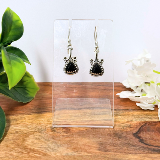 Black Obsidian Filagree Silver Earrings