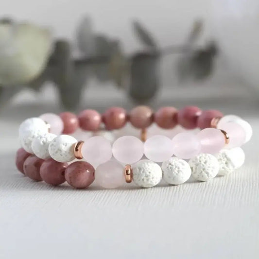 Rhodochrosite, White Lava Bead Bracelet & Copper Accents