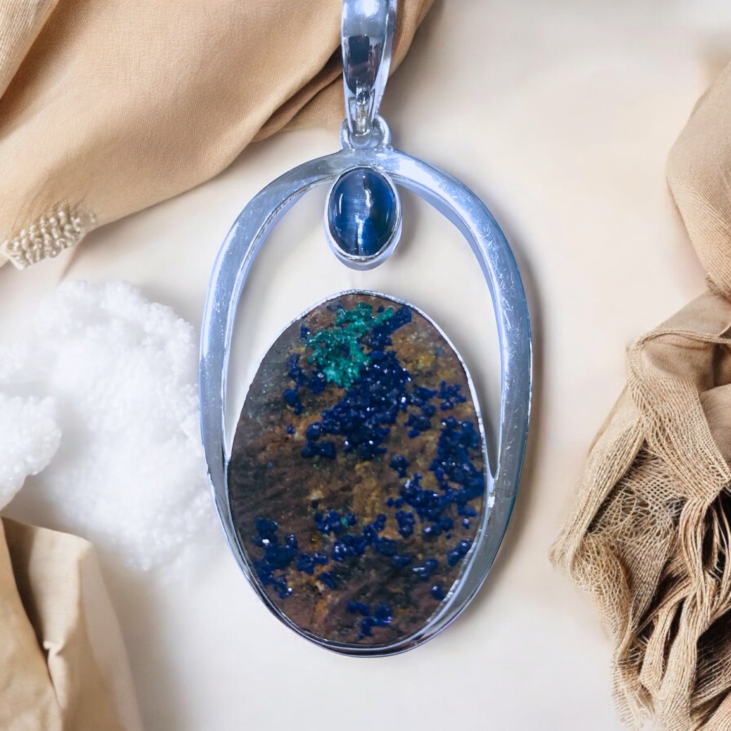 Azurite Malachite Rough Pendant in Silver