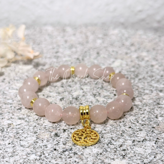 Tree Of Life Gold Rose Quartz Crystal Bracelet Gift Boxed