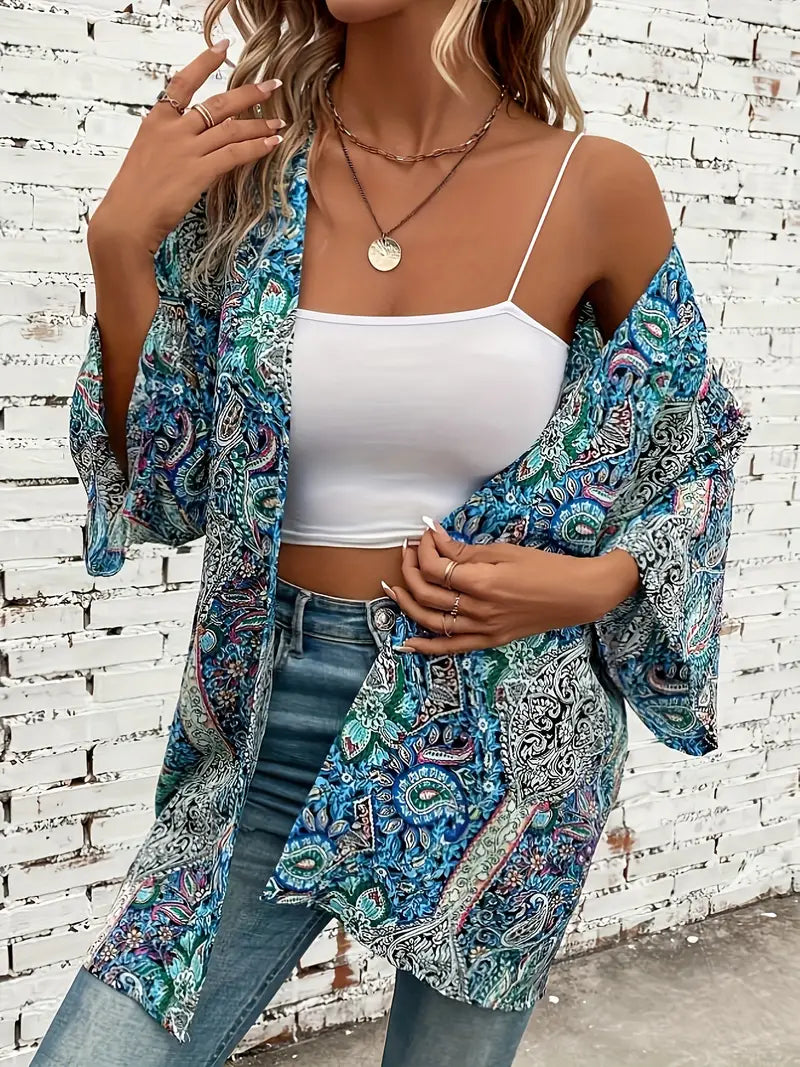 Paisley Kimono Bohemian Aqua Tunic