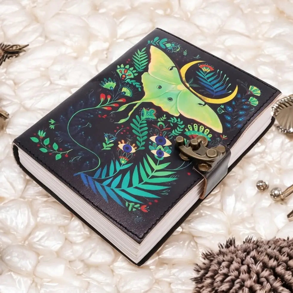 Lunar Moth Uv Print Leather Journal 13cm X 17cm