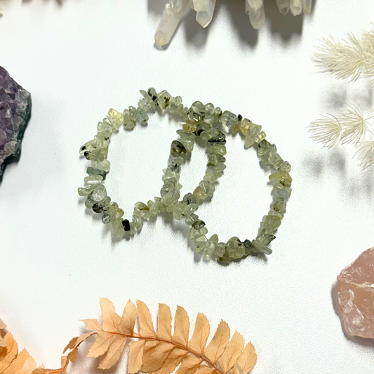 Prehnite Hair Crystal Chip Bracelet