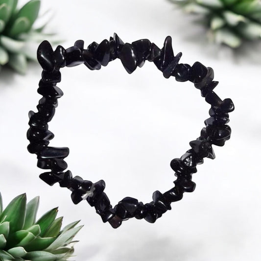 Black Onyx Crystal Chip Bracelet ~ Calming/Psychic Protection