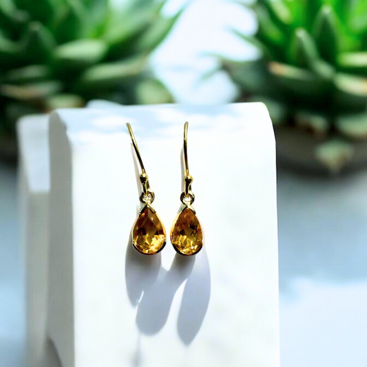 Citrine Teardrop Earrings in Gold