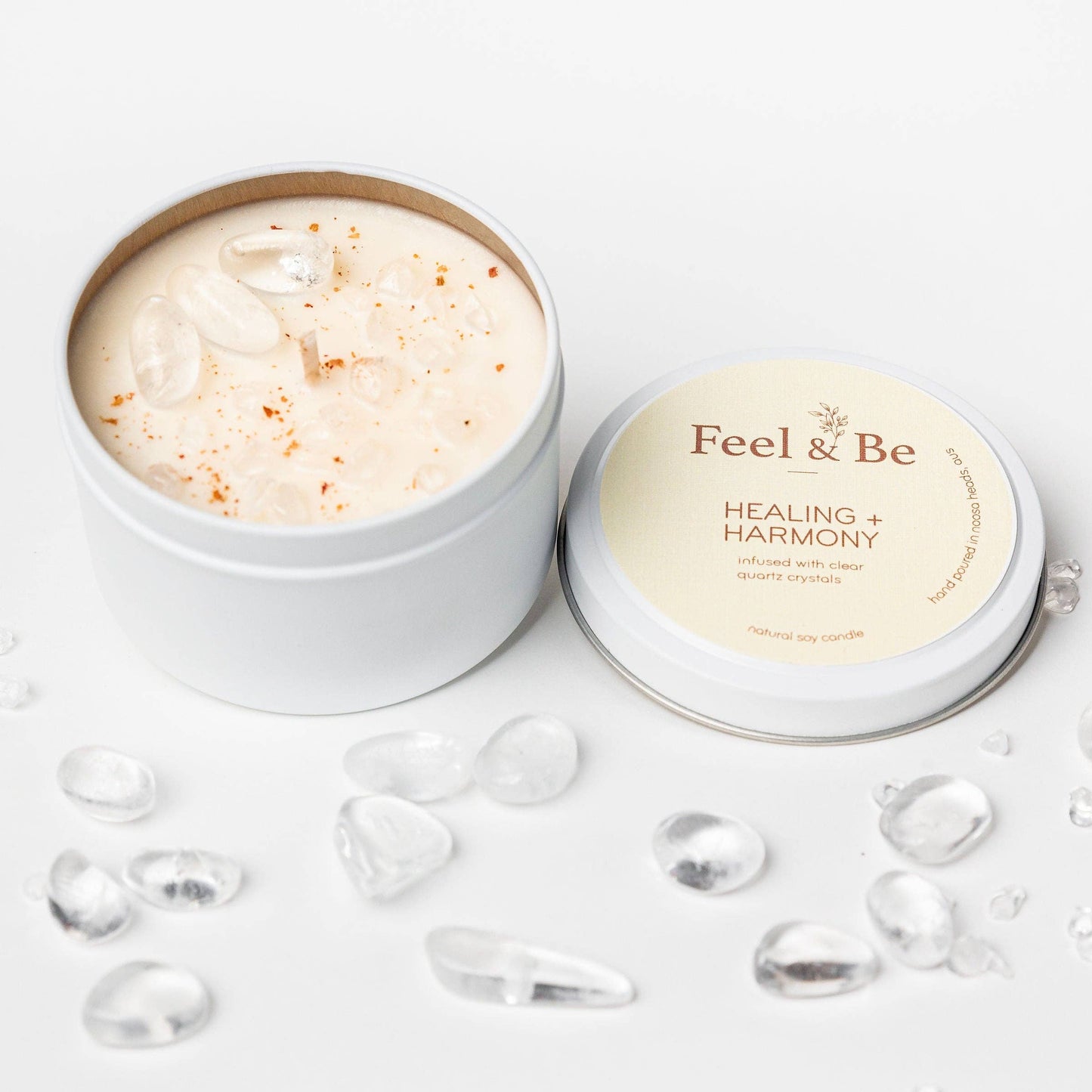 Clear Quartz Candle - HEALING AND HARMONY - Vanilla & Sandalwood: Glass (comes in a box)