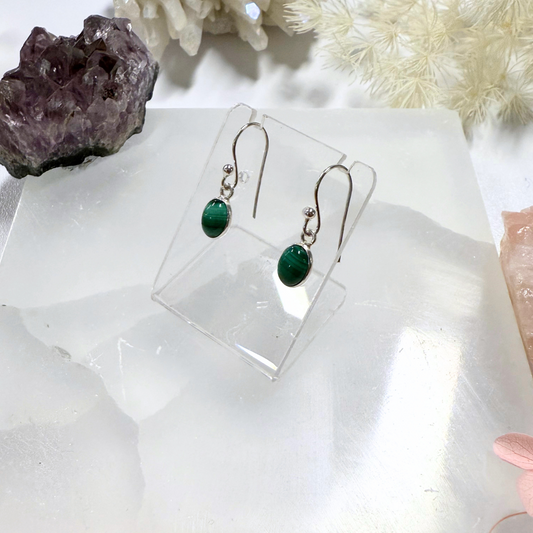 Malachite Oval Silver Earrings
