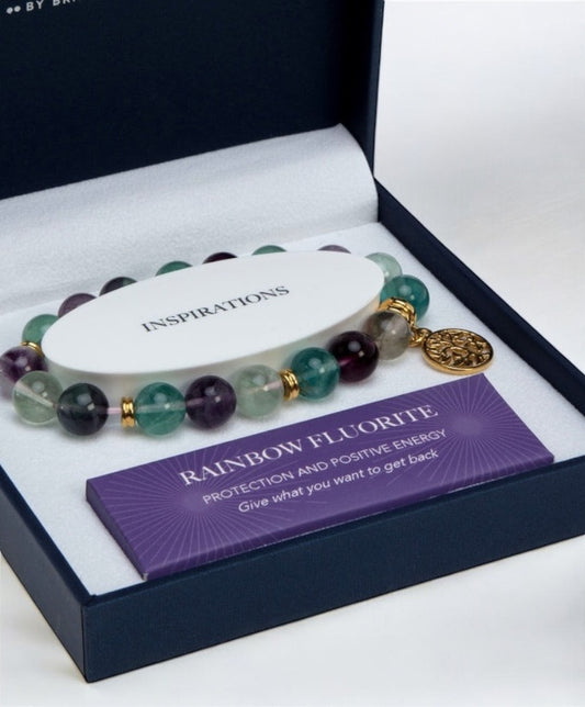 Tree Of Life Gold Rainbow Fluorite Crystal Bracelet