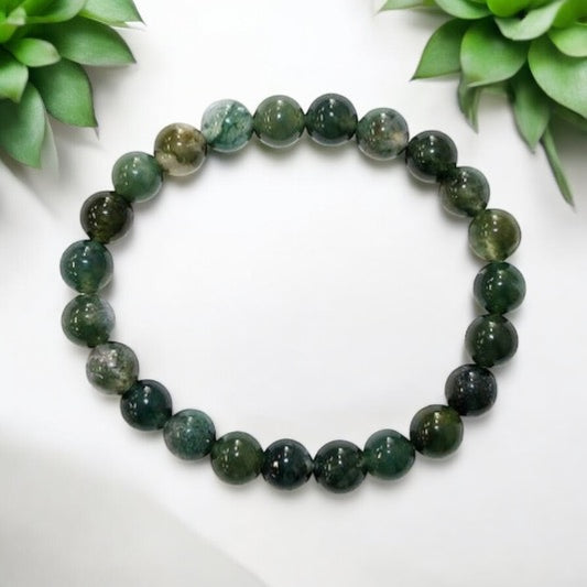 Moss Agate Bead Bracelet 8mm