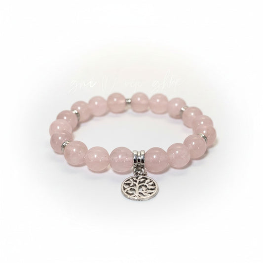 Tree Of Life Rose Quartz Charm Crystal Bracelet