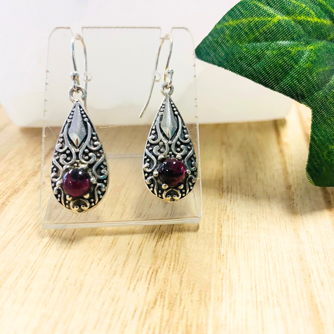 Garnet Earrings Silver